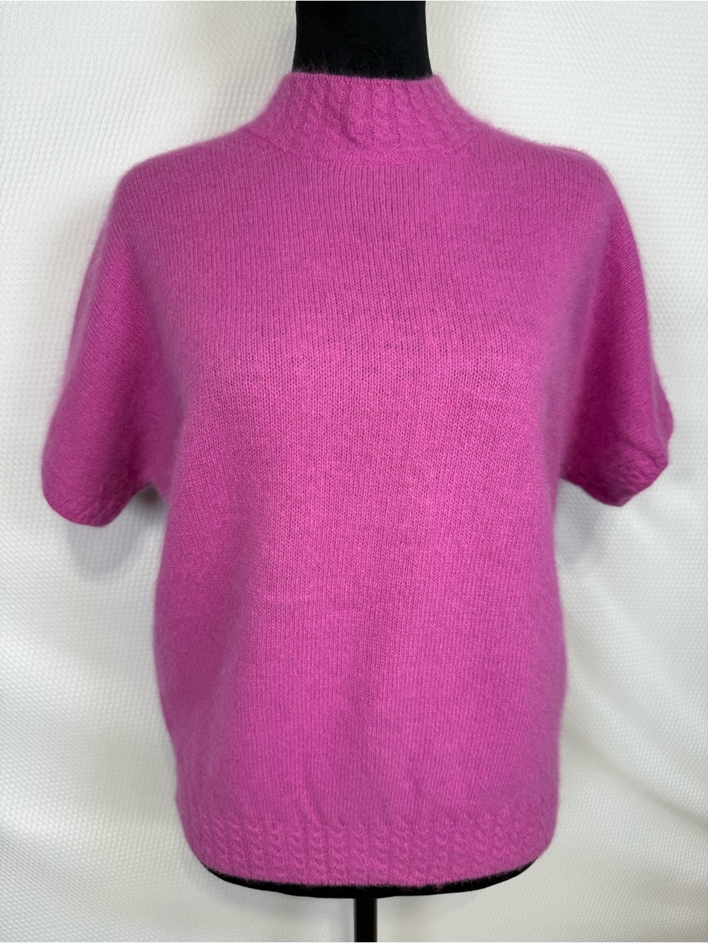 Vintage CHAUS Lambswool Angora Sweater Pink Mock Neck Dolman Sleeve Knit Medium